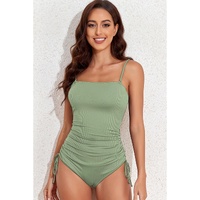 Laurel Green Ribbed Drawstring Sides Cutout One Piece Swimsuit - 2XL thumbnail
