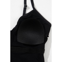 Black Petal Print Crisscross Back Spaghetti Straps Swimsuit - S thumbnail