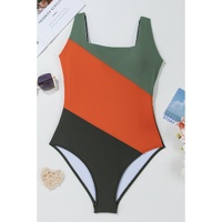 Duffel Green Color Block Padded Square Neck One Piece Swimsuit - M thumbnail