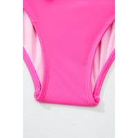 Rose Red Square Neck Knotted Shoulder Open Back One Piece Swimsuit - L thumbnail