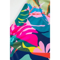 Green Tropical Print V Neck Tied Backless One Piece Swimsuit - S thumbnail