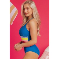 Prussian Blue Contrast Stripe Accent Crisscross One Piece Swimwear - 2XL thumbnail