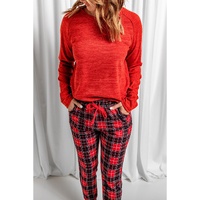 Solid Long Sleeve Top and Plaid Pants Loungewear - XL thumbnail