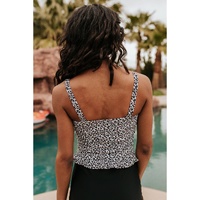 Leopard Ruffled Square Neck Peplum Swim Top - S thumbnail