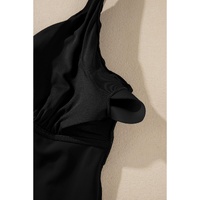 Black Crossed V Neck Adjustable Strap Babydoll Tankini Top - M thumbnail