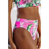 Rose Tropical Print Textured Bikini Bottoms - S thumbnail