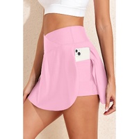 Pink Solid Pocketed Crossover High Waist Swim Skort - L thumbnail