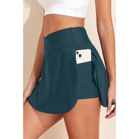 Sea Green Solid Pocketed Crossover High Waist Swim Skort - S thumbnail