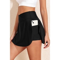Black Solid Pocketed Crossover High Waist Swim Skort - M thumbnail