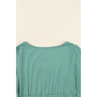 Green Button Up High Waist Long Sleeve Dress - 2XL thumbnail
