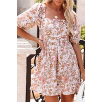White Floral Print Bow Knot Backless Square Neck Mini Dress - S thumbnail
