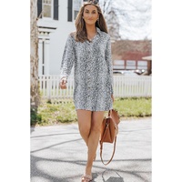 Long Sleeve Leopard Animal Print Shirt Dress - S thumbnail