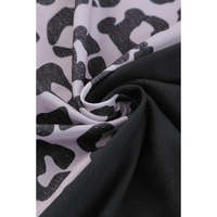 Black Contrast Solid Leopard Short Sleeve T-shirt Dress with Slits - S thumbnail