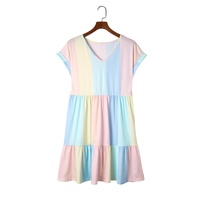 Azura Exchange Multicolor Striped Color Block Tiered Mini Dress - M thumbnail