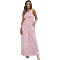 Pink Leopard Print Pocketed Sleeveless Maxi Dress - M thumbnail