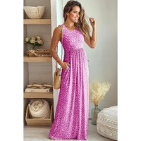 Rose Leopard Print Pocketed Sleeveless Maxi Dress - S thumbnail