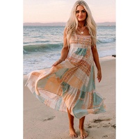 Multicolor Boho Patchwork Print Square Neck Sundress - XL thumbnail