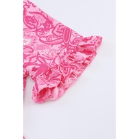 Pink Paisley Print Boho Holiday Ruffle Tiered Maxi Dress - L thumbnail