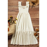 Khaki Plaid Ruffled Sleeve Smocked Maxi Dress - XL thumbnail