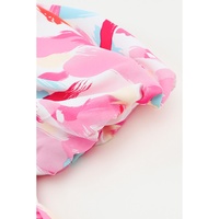 Pink Brush Stroke Printed Smocked Ruffle Tiered Dress - L thumbnail