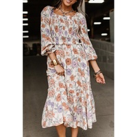 Azura Exchange Multicolor Floral Smocked Long Sleeve Pocketed Dress - L thumbnail