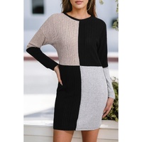 Black Ribbed Color Block Drop Shoulder Long Sleeve Mini Dress - S thumbnail