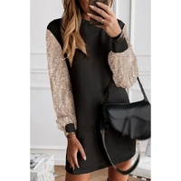 Black Sequin Puff Sleeve Shift Mini Dress - XL thumbnail