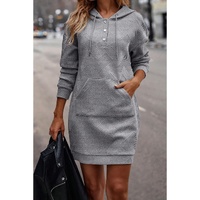 Gray Textured Kangaroo Pocket Drawstring Hooded Mini Dress - XL thumbnail