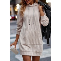 Parchment Drawstring Kangaroo Pocket Quilted Hooded Dress - S thumbnail