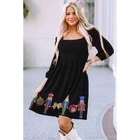 Black Sequined Christmas Nutcracker Square Neck Mini Dress - L thumbnail