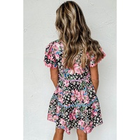 Pink Leopard Floral Print Wavy Embellished Mini Dress - S thumbnail