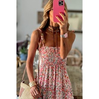 White Boho Floral Smocked Ruffled Maxi Dress - XL thumbnail