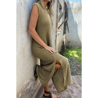 Jungle Green Waffle Knit Sleeveless Long Dress with Slits - XL thumbnail