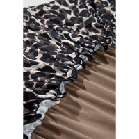 Light French Beige Leopard Print Colorblock Frill Trim T-shirt Dress - M thumbnail