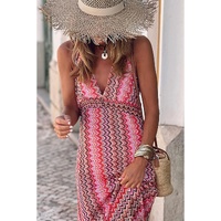 Red Halter Neck Tribal Boho Printed Backless Maxi Dress - XL thumbnail