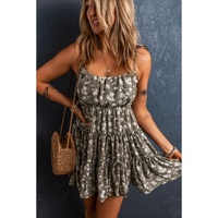 Green Tie Straps Frilly Tiered Short Floral Dress - M thumbnail