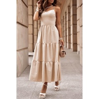 Oatmeal Crossover Backless Bodice Tiered Maxi Dress - L thumbnail