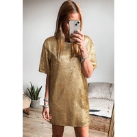 Gold Metallic Luster Crewneck Mini T-Shirt Dress - M thumbnail