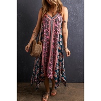 Pink Bohemian Floral Patchwork Print Long Sundress - S thumbnail