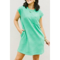 Mint Green Textured Cap Sleeve T Shirt Dress - S thumbnail