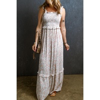 White Lace Frilly Straps Shirred Floral Maxi Dress - L thumbnail