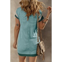 Moonlight Jade Textured Colorblock Edge Patched Pocket T Shirt Dress - L thumbnail