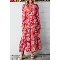 Rose Floral Print Buttoned Smocked High Waist Maxi Dress - L thumbnail