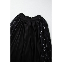 Black Glittering Mesh Sleeve Mock Neck Mini Dress - S thumbnail