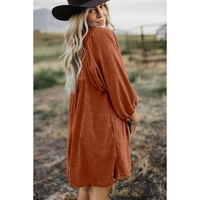 Gold Flame Corduroy Snap Buttons Empire Waist Bracelet Sleeve Dress - L thumbnail