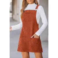 Cinnamon Solid Front Pockets Sleeveless Corduroy Overall Dress - L thumbnail