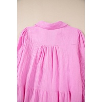 Bonbon Solid Collared V Neck Tiered Loose Fit Midi Dress - L thumbnail