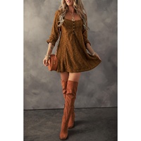 Chestnut Lace Crochet Buttoned Square Neck Shift Mini Dress - L thumbnail