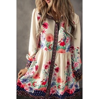 Apricot Floral Print Buttoned High Waist Shirt Mini Dress - XL thumbnail