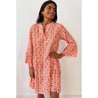 Orange Floral Print Flounce Sleeve Buttoned Front Mini Dress - L thumbnail